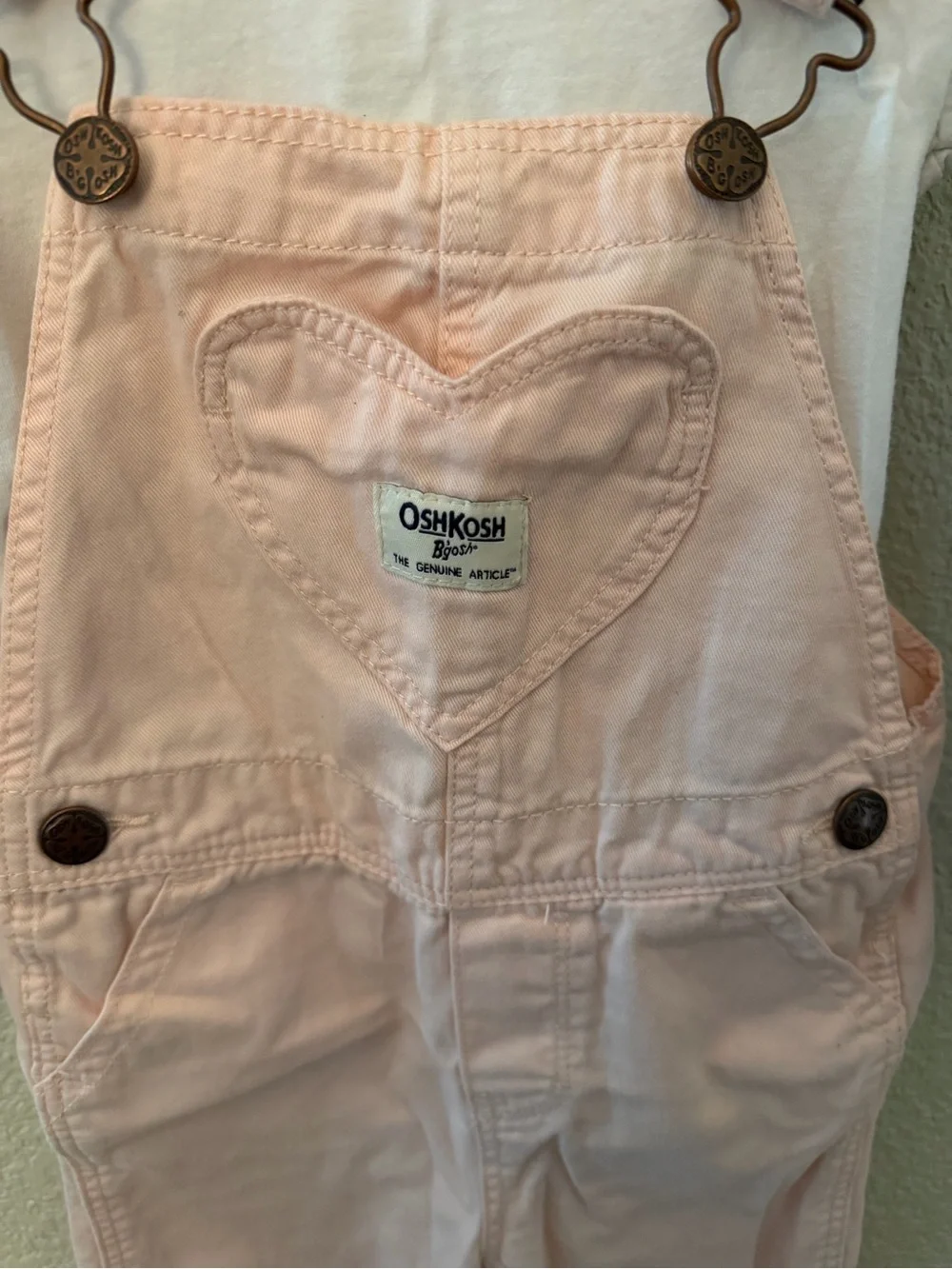 OshKosh B'gosh Girls 3T Light Pink Heart-Pocket Overalls with White Undershirt